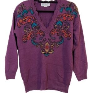 Norton McNaughton Sweater Women S Purple Floral Vintage Boho Western Granny 80s
